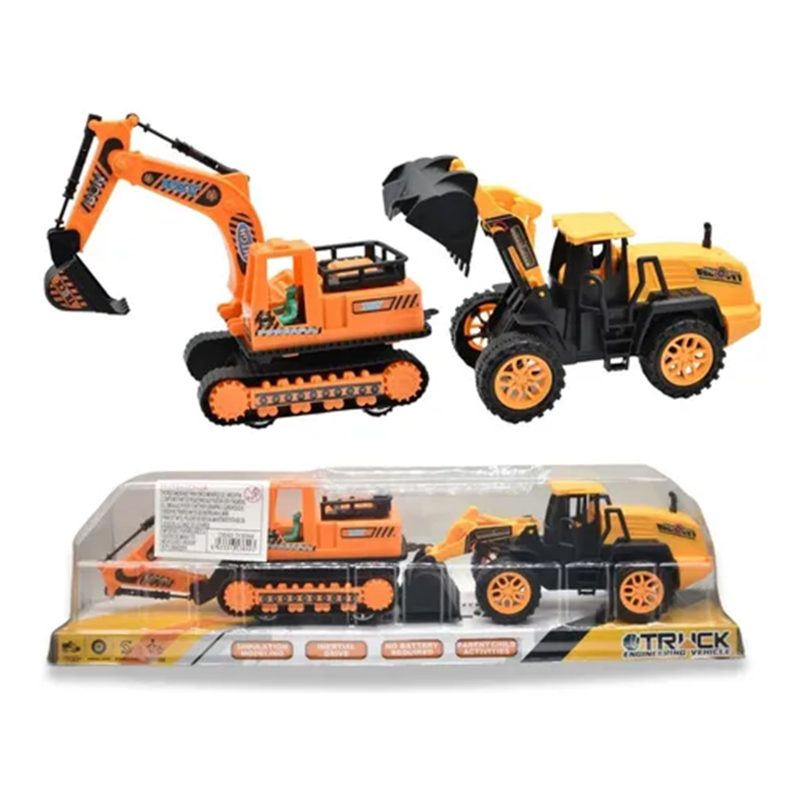 Set 2 Juguetes Retroexcavadora Y Máquina De Trabajo