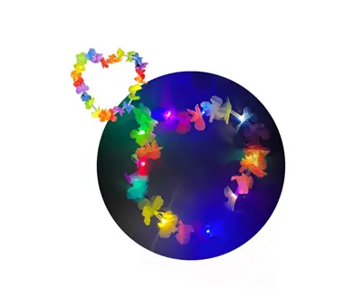 Collar Hawaiano Luminoso Multicolor Luces Led Flores Cotillón Fiestas x10