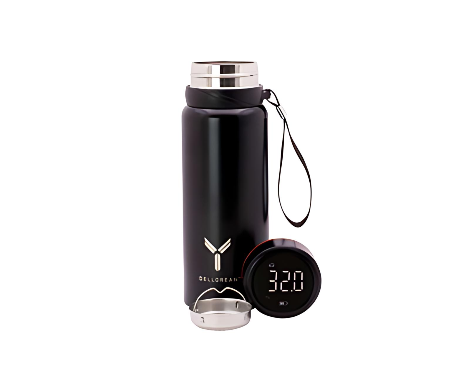 Termo Botella Dellorean 600ML Negro o Plateado con display indicador.