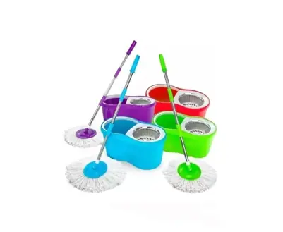 Mopa Giratoria 360 Balde con Escurridor de Acero Inox + 2 Paños