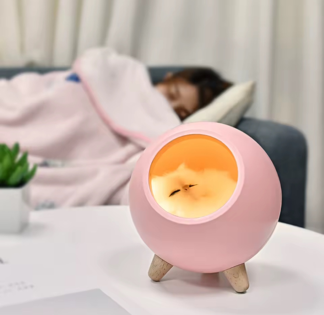 Veladora Lampara de Luz Led Con Gatito Dormido 13cm  Recargable Usb