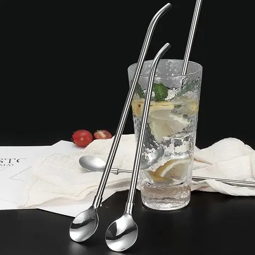 Set De 6 Pajitas Sorbito Metálico Reutilizable 21cm +1 Limpiador