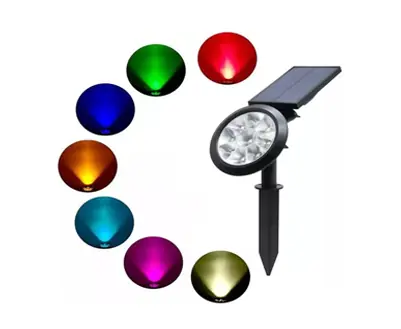 Lampara Foco Solar Jardín Exterior Luz Led Colores Rgb Estaca