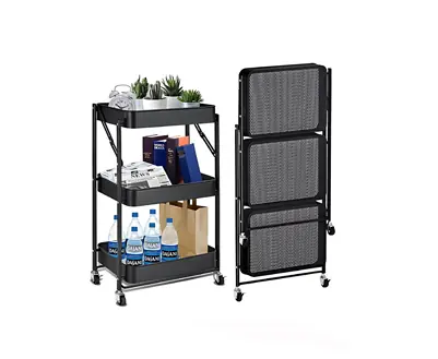 Organizador Multiuso Carrito Plegable Metálico con 3 Estantes