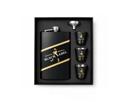 El Set Premium Black Label Petaca A. Inoxidable, 3 vasos cortos tipo shot