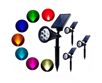 Pack x 4 Lampara Foco Solar Jardín Pincho Estaca Exterior Luz Led Colores Rgb