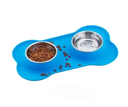 Plato Tacho Doble De Acero Comida y Agua Para Mascotas Perro y Gatos