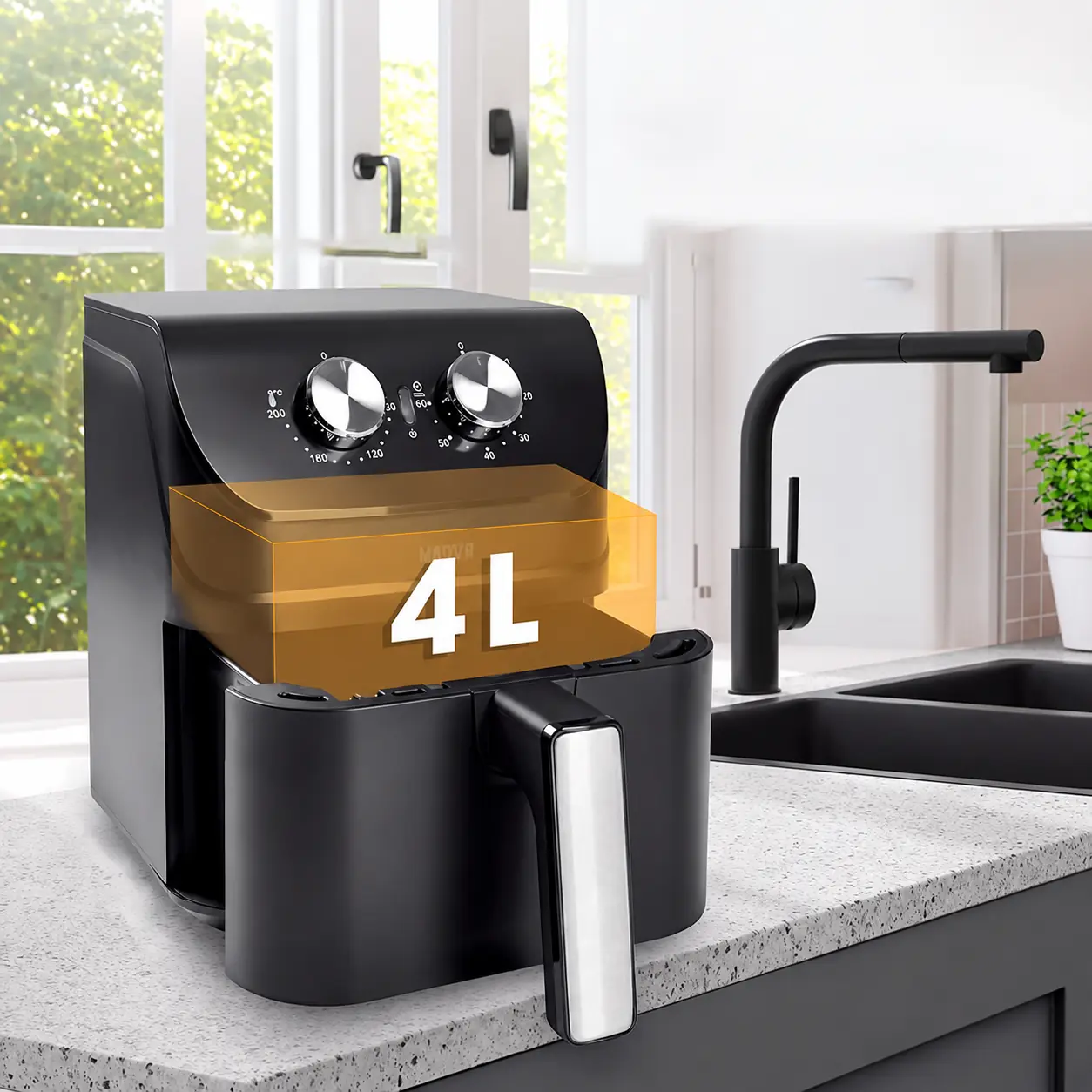 Freidora Sin Aceite Marvo HAF-086 4 Litros Negro