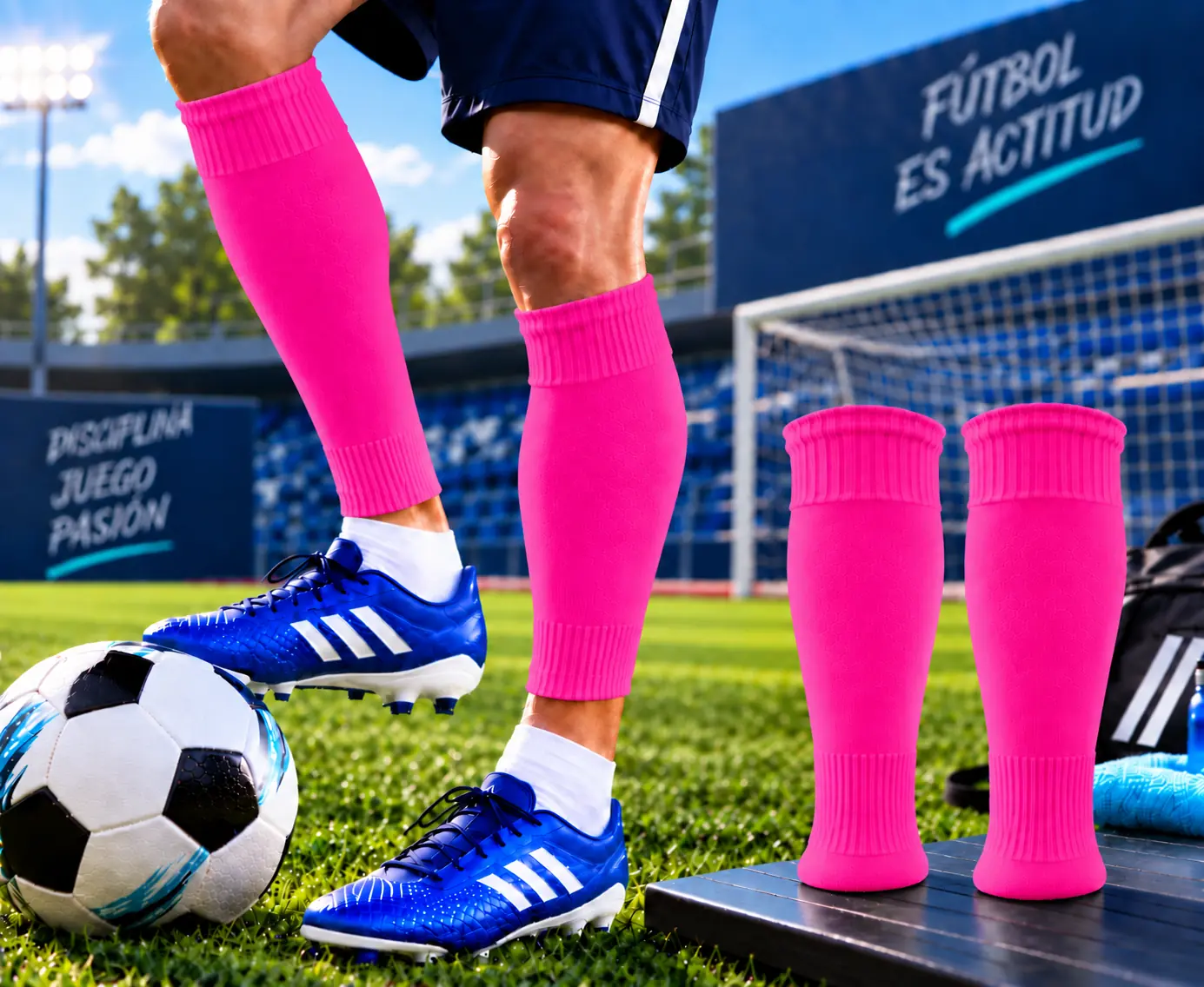 Medias Rosa Fuccia Sin Pie Deportivas Entrenamiento Fútbol, Hockey Violeta