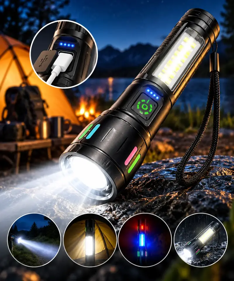Linterna Led Recargable Usb Metálica Zoom Resiste al  Agua