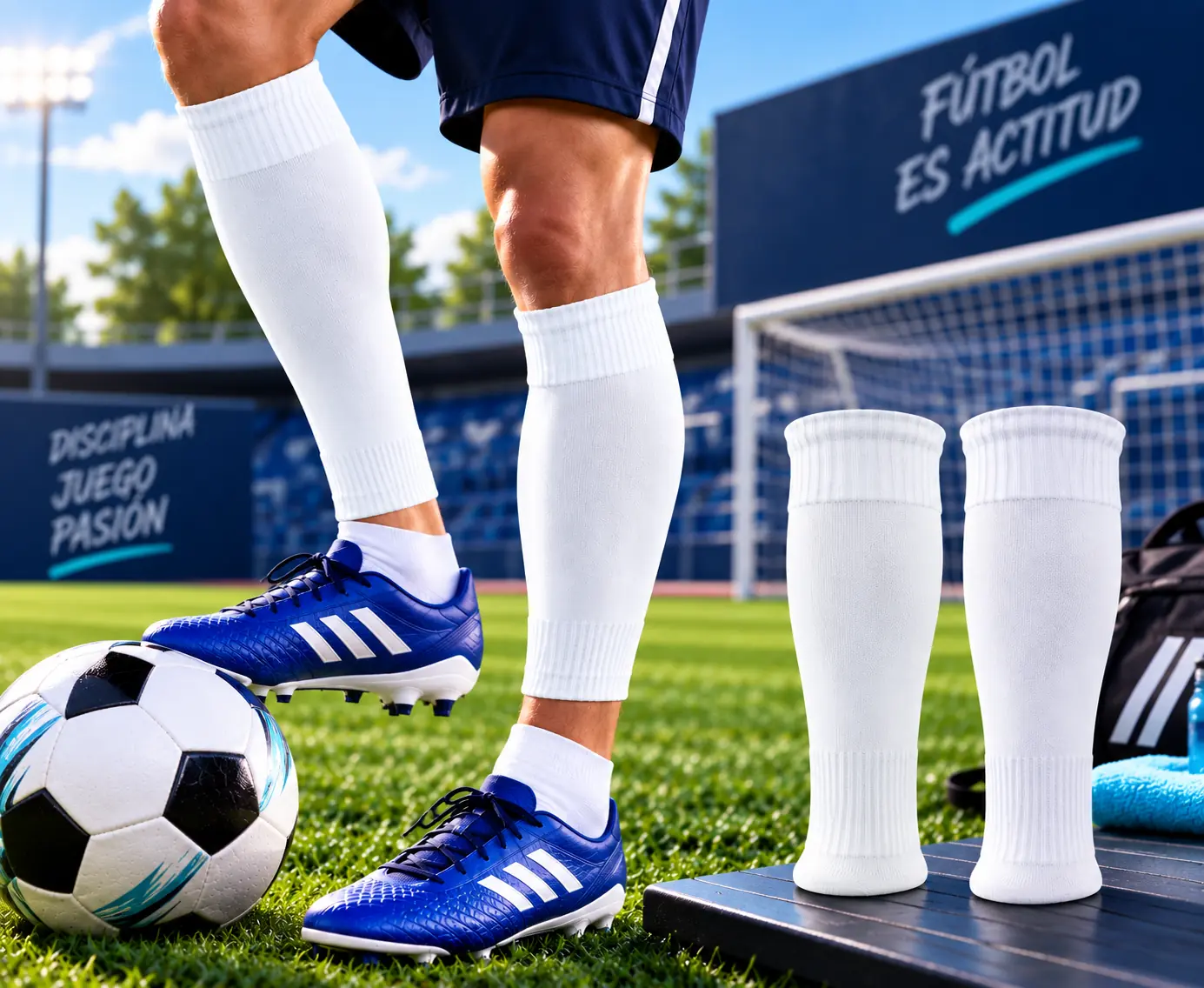 Medias Amarillas Sin Pie Deportivas Entrenamiento Fútbol, Hockey Blanco