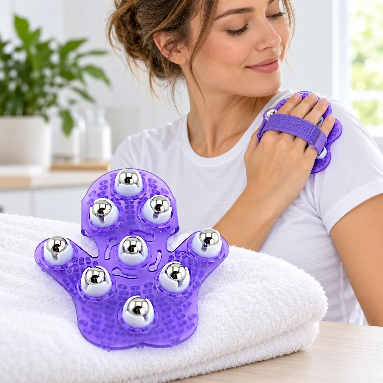 Guante Manola Masajeador Corporal de 9 Esferas Violeta
