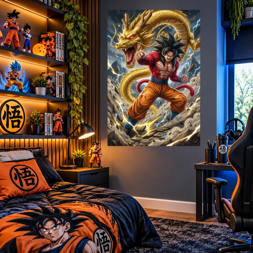 Goku Super Saiyan 4 + Shenlong – Dragon Ball | 45 × 75 cm