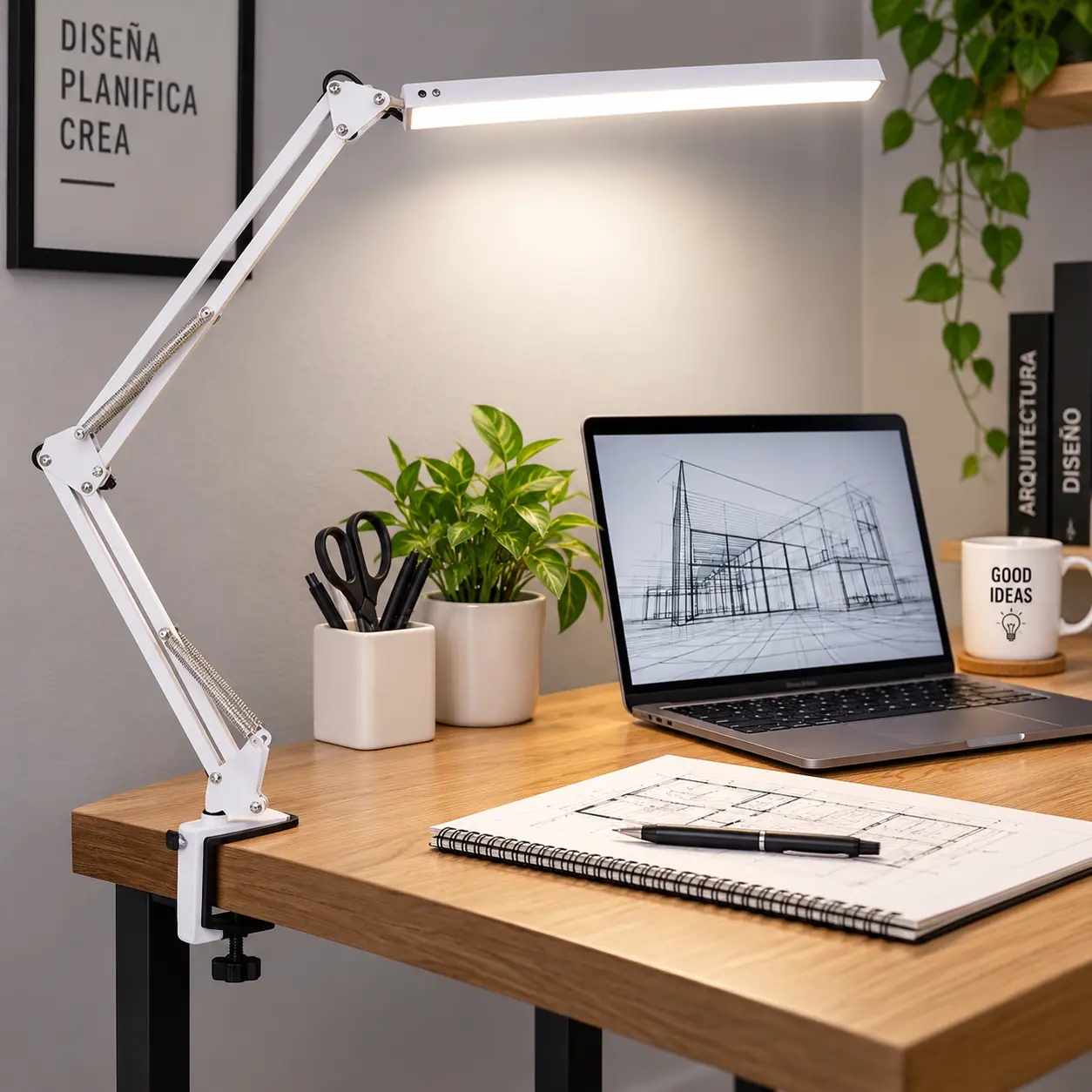 Lampara Portatil de Arquitecto Con PInza Blanca