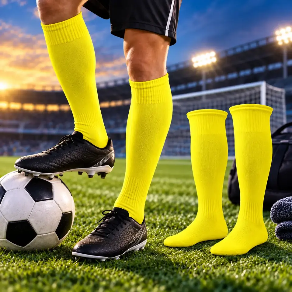 Medias Amarillas Sin Pie Deportivas Entrenamiento Fútbol, Hockey
