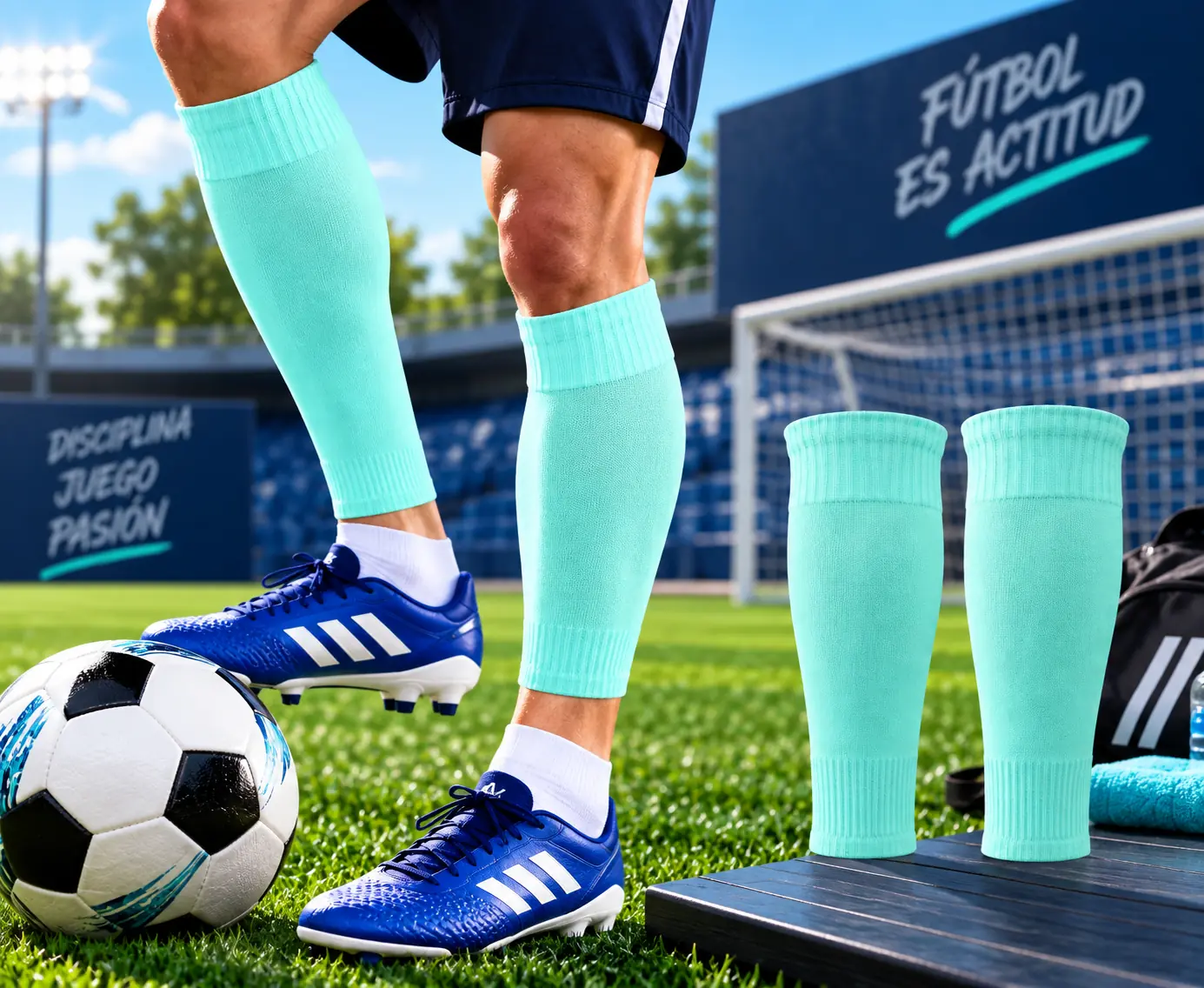 Medias Amarillas Sin Pie Deportivas Entrenamiento Fútbol, Hockey Celeste