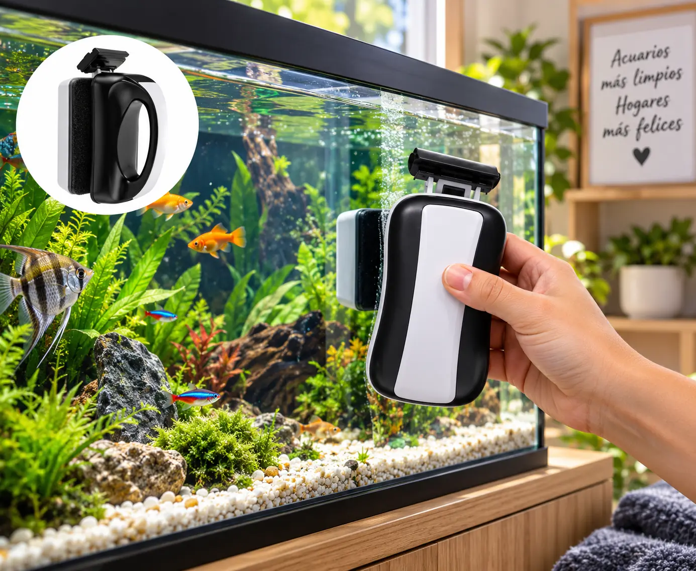 Limpiador Magnético Limpia Vidrios Acuario Pecera Hasta 6mm MC-60