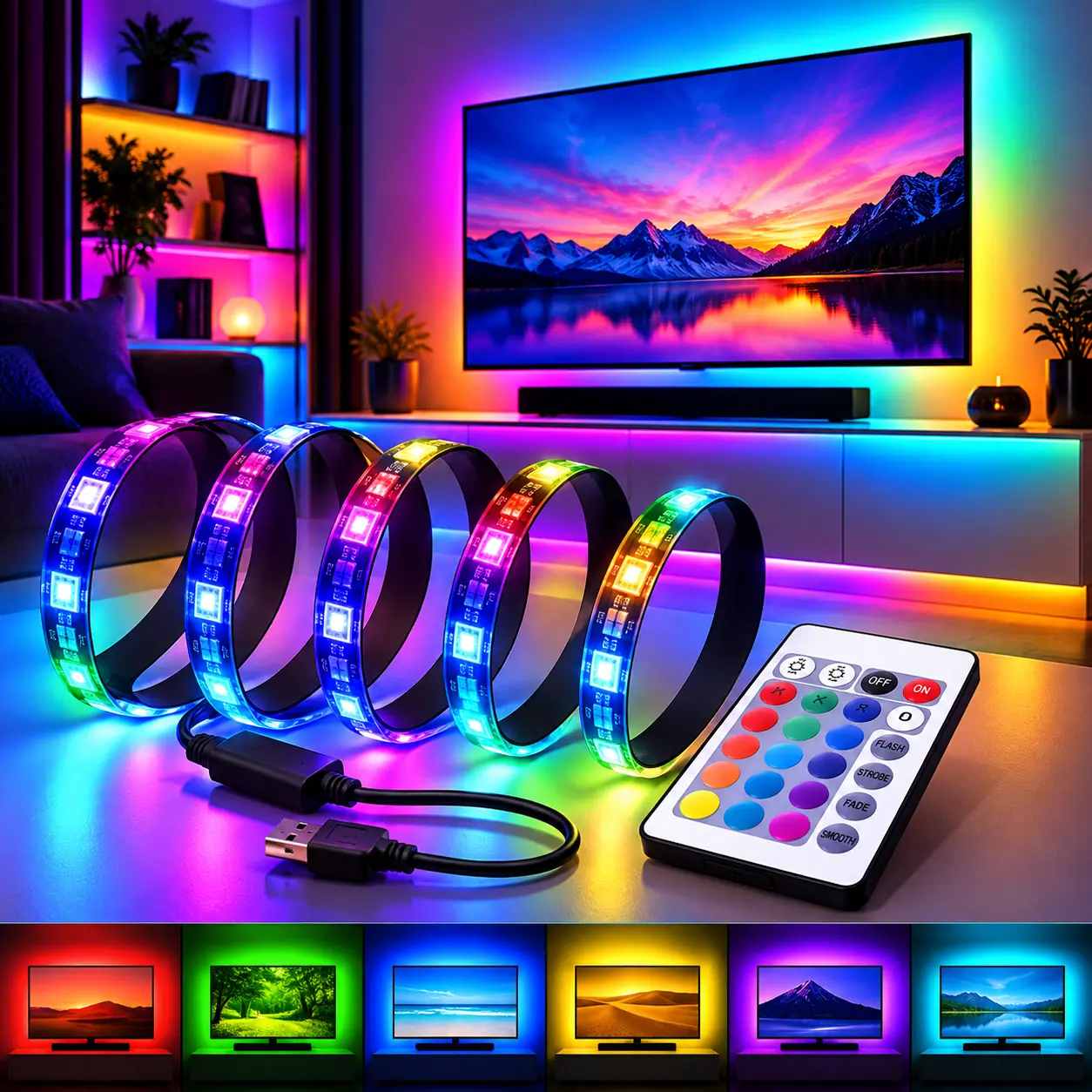 Cinta Tira Led Usb 5050 Rgb Colores 2 Metros Con Control