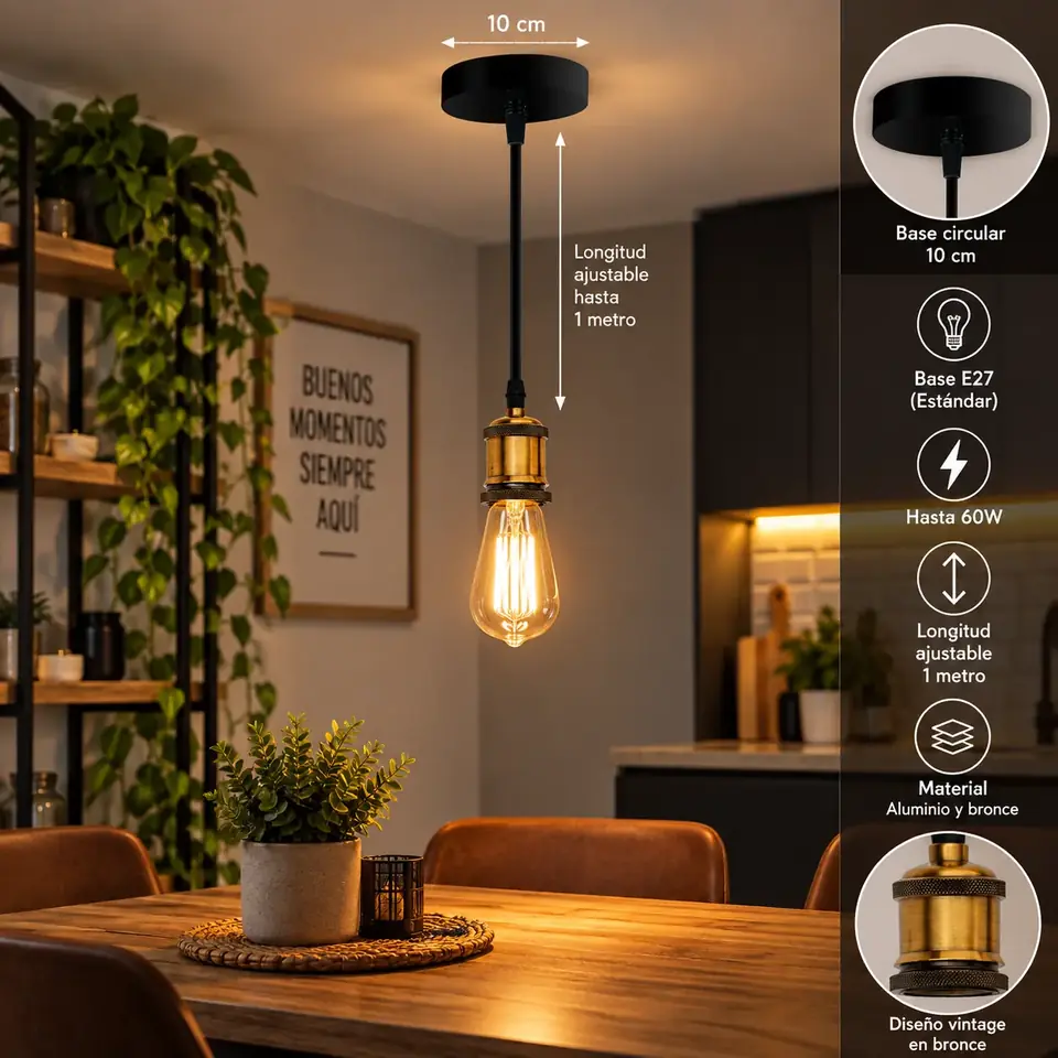 Lampara Colgante Vintage 1 Metro Negro Bronce