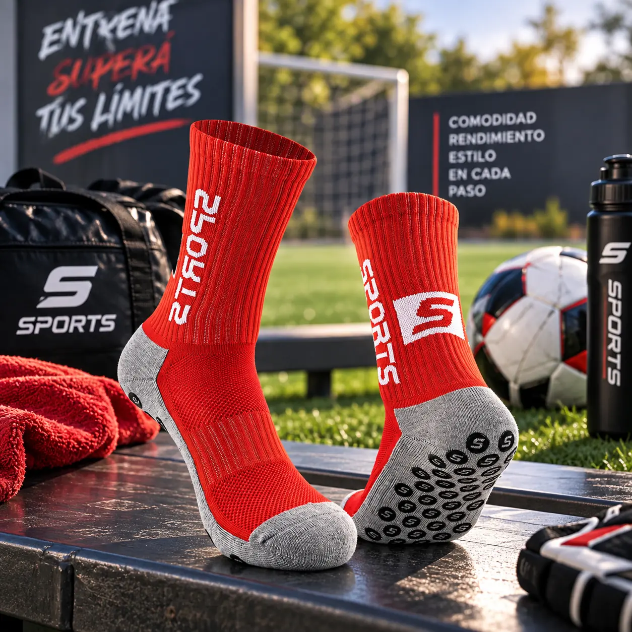 Medias Antideslizantes Deportivas Fútbol Rojas