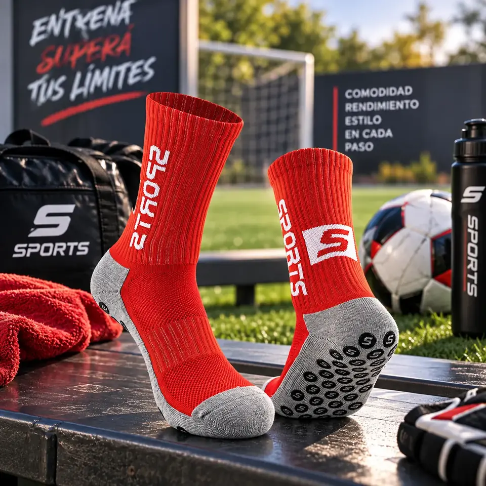 Medias Antideslizantes Deportivas Fútbol Rojas