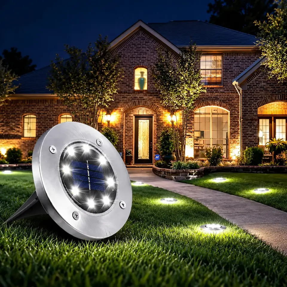 Foco Luz Solar Para Jardín Piso Embutir 8 Led
