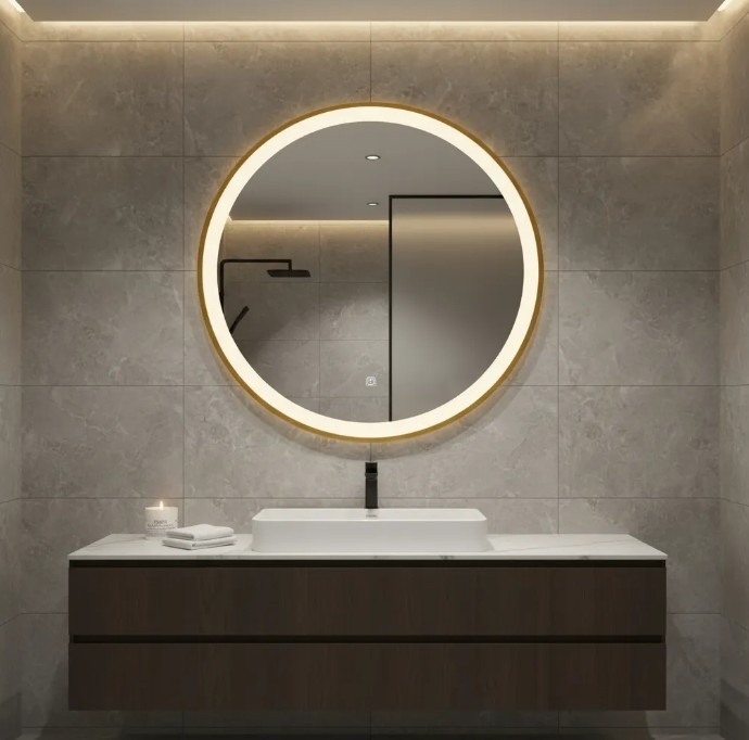 Espejo Redondo Pared Baño 60cm Táctil Con 3 Colores De Luz Led Con Marco