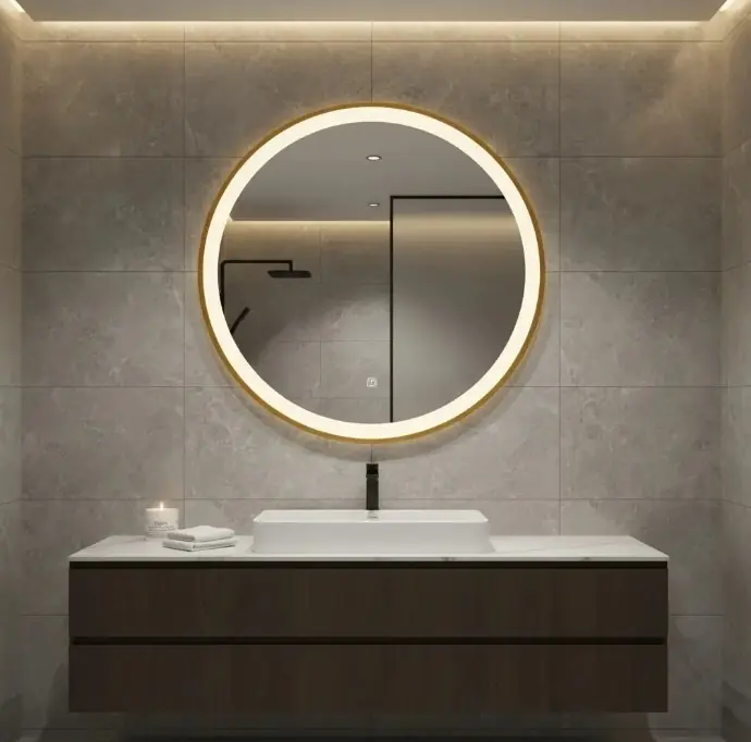 Espejo Redondo Pared Baño 60cm Táctil Con 3 Colores De Luz Led Con Marco