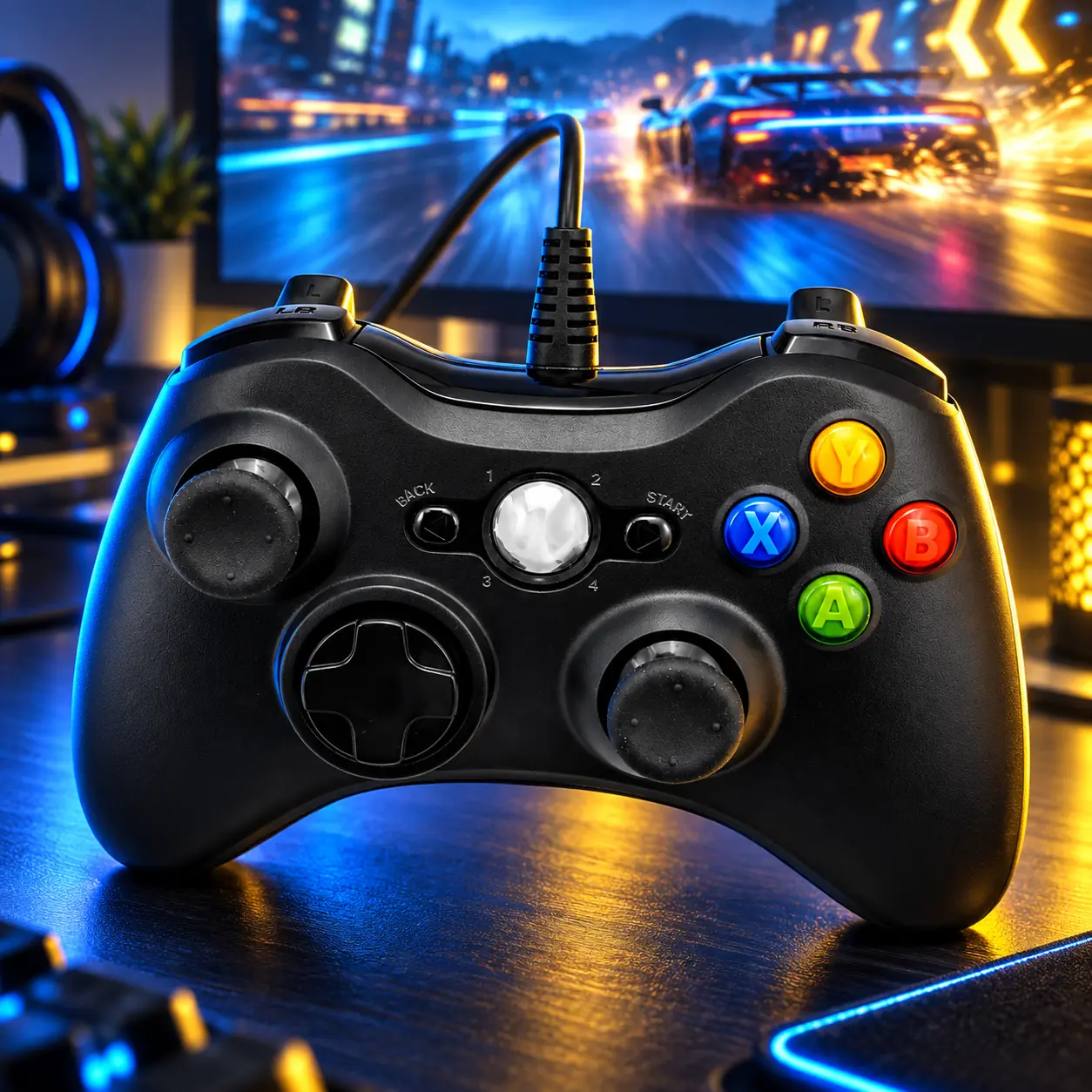 Control Joystick Para Xbox 360 con Cable Negro
