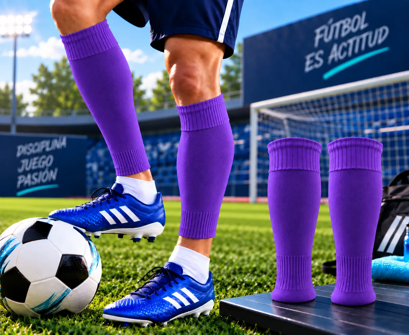 Medias Amarillas Sin Pie Deportivas Entrenamiento Fútbol, Hockey Violeta