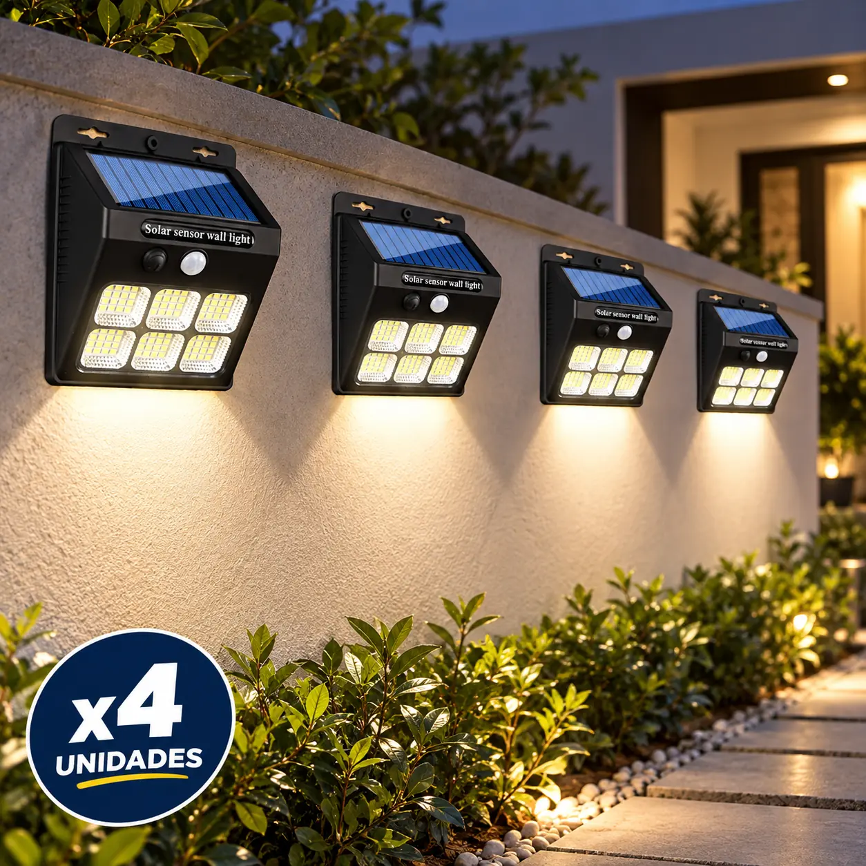 Set 4 Focos Farol Solar 96 Led Sensor Movimiento Exterior