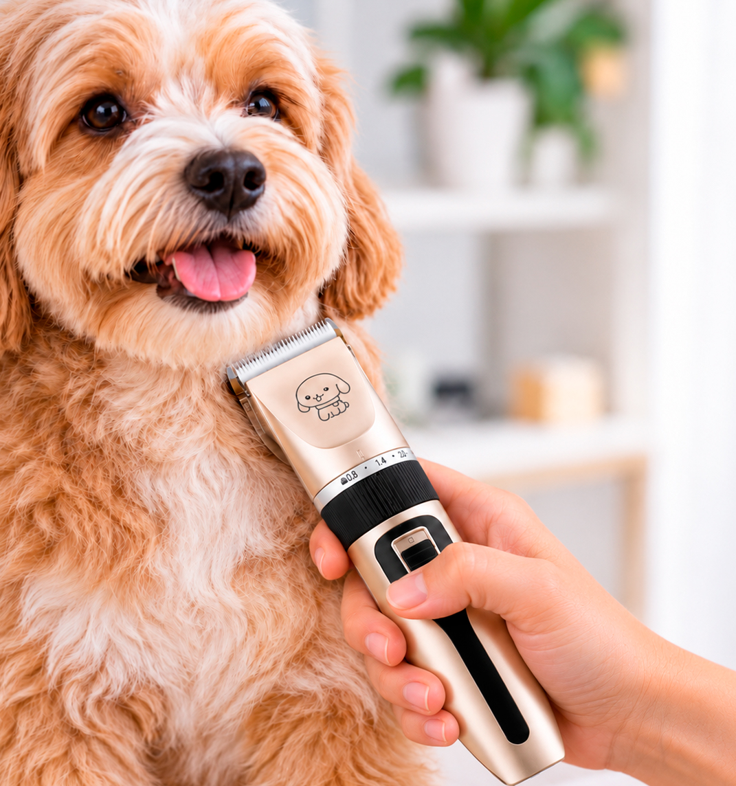 Corta Pelo Inalmbrica Para Mascota con 4 Peines Dorada
