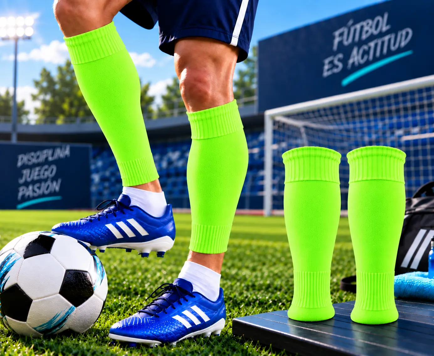 Medias Amarillas Sin Pie Deportivas Entrenamiento Fútbol, Hockey Verde Claro