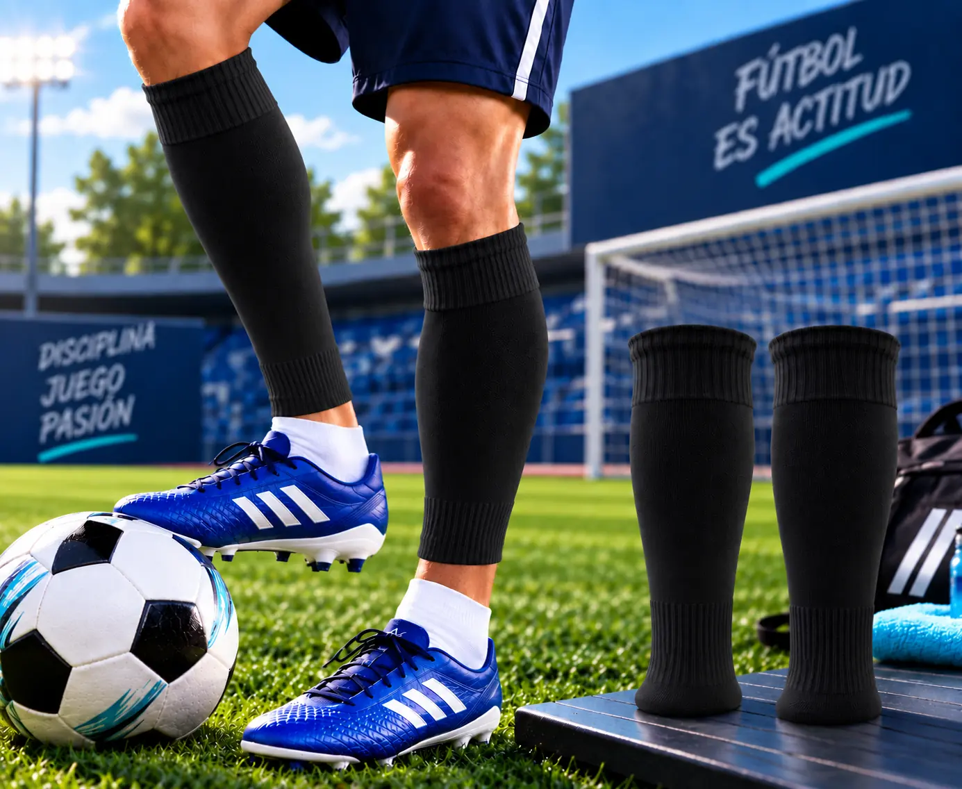 Medias Amarillas Sin Pie Deportivas Entrenamiento Fútbol, Hockey Negro