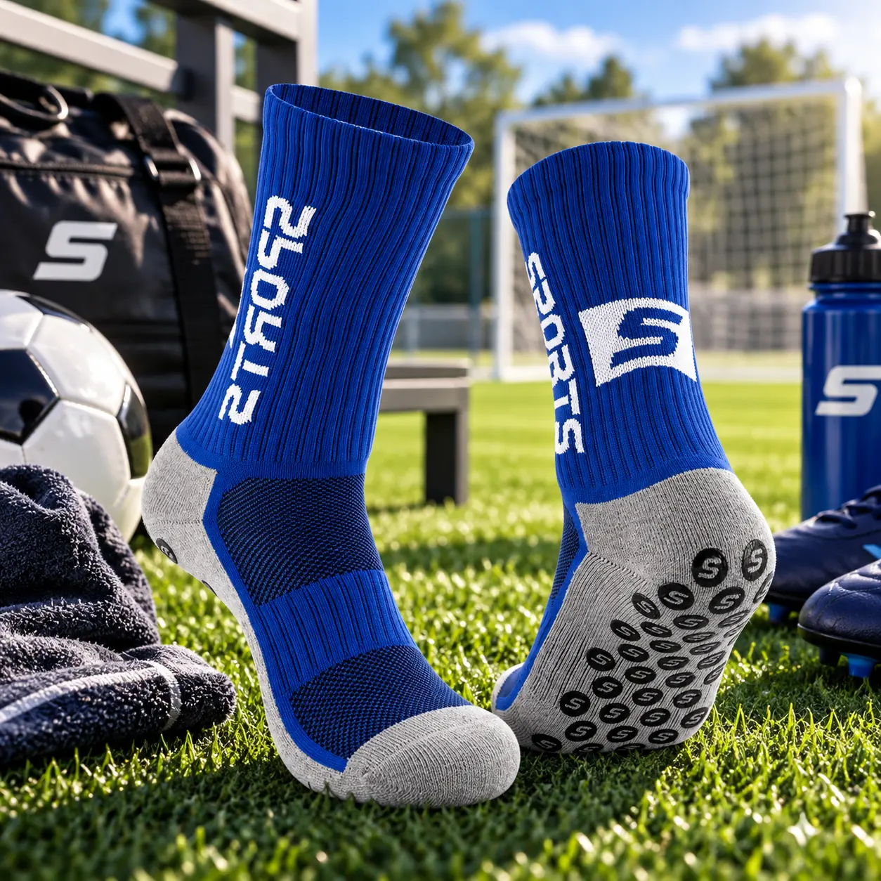 Medias Antideslizantes Deportivas Fútbol Azules