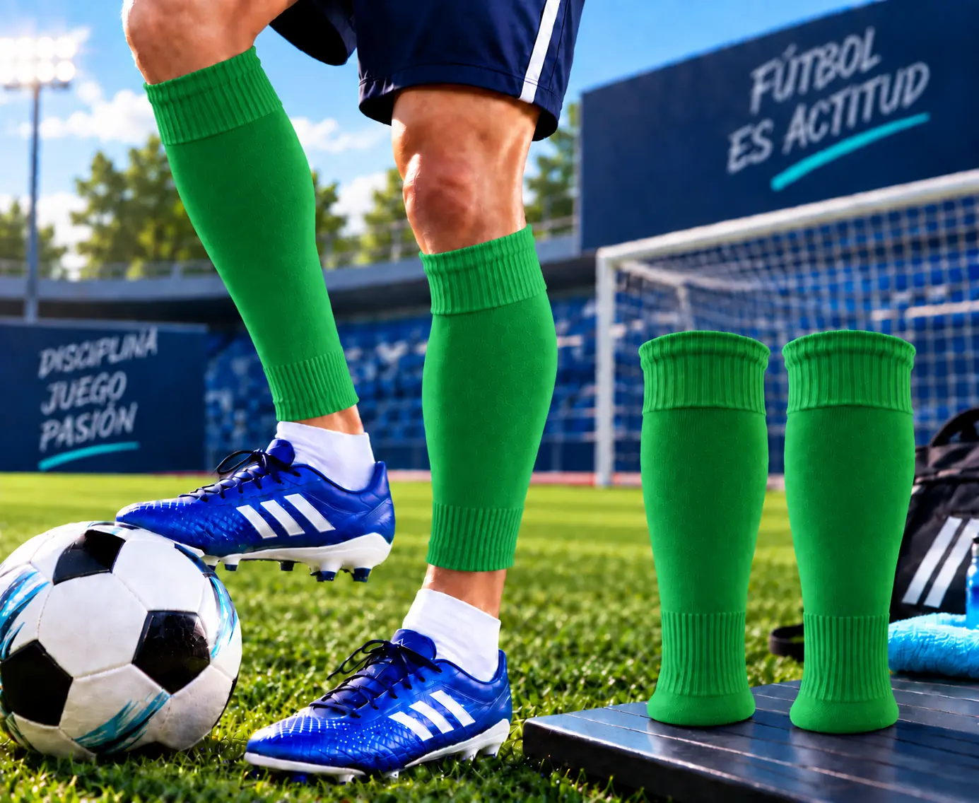 Medias Amarillas Sin Pie Deportivas Entrenamiento Fútbol, Hockey Verde Oscuro