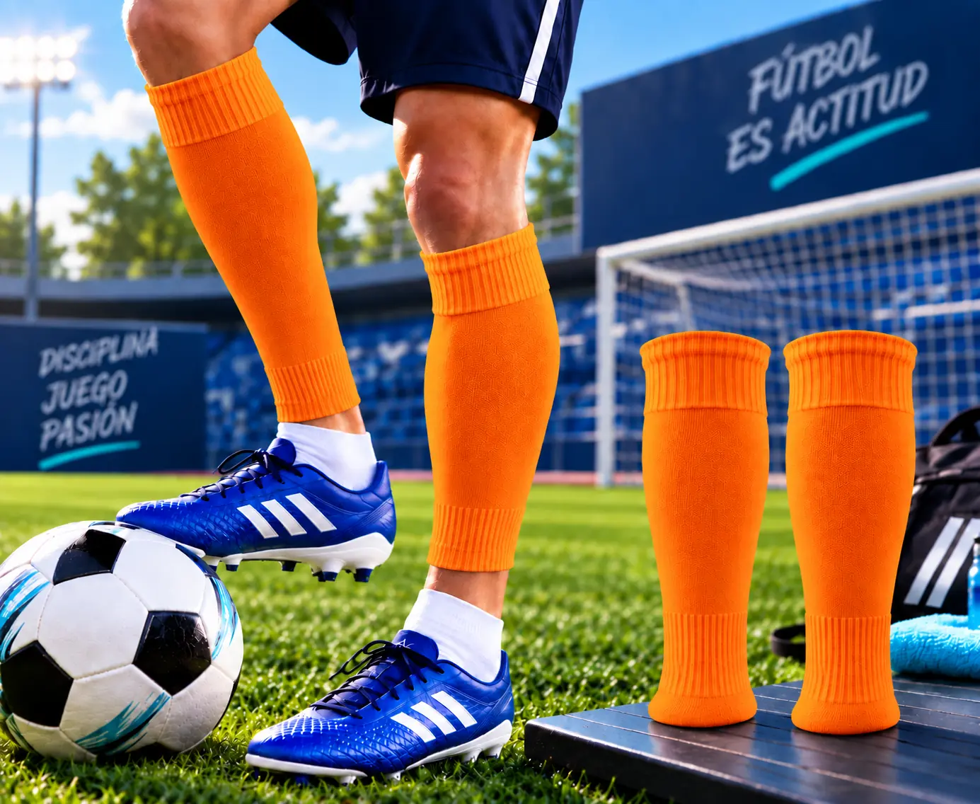Medias Amarillas Sin Pie Deportivas Entrenamiento Fútbol, Hockey Anaranjado