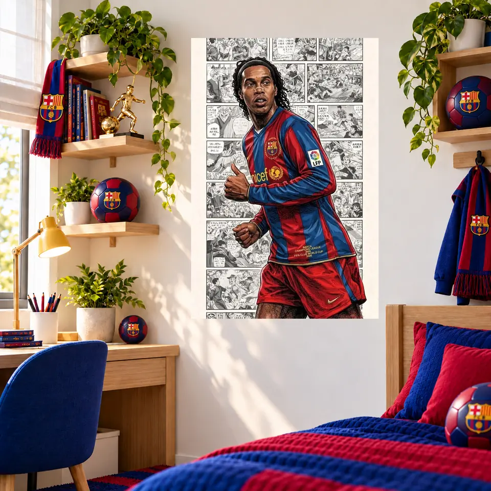 Póster Fútbol Leyenda - Ronaldinho Estilo Cómic