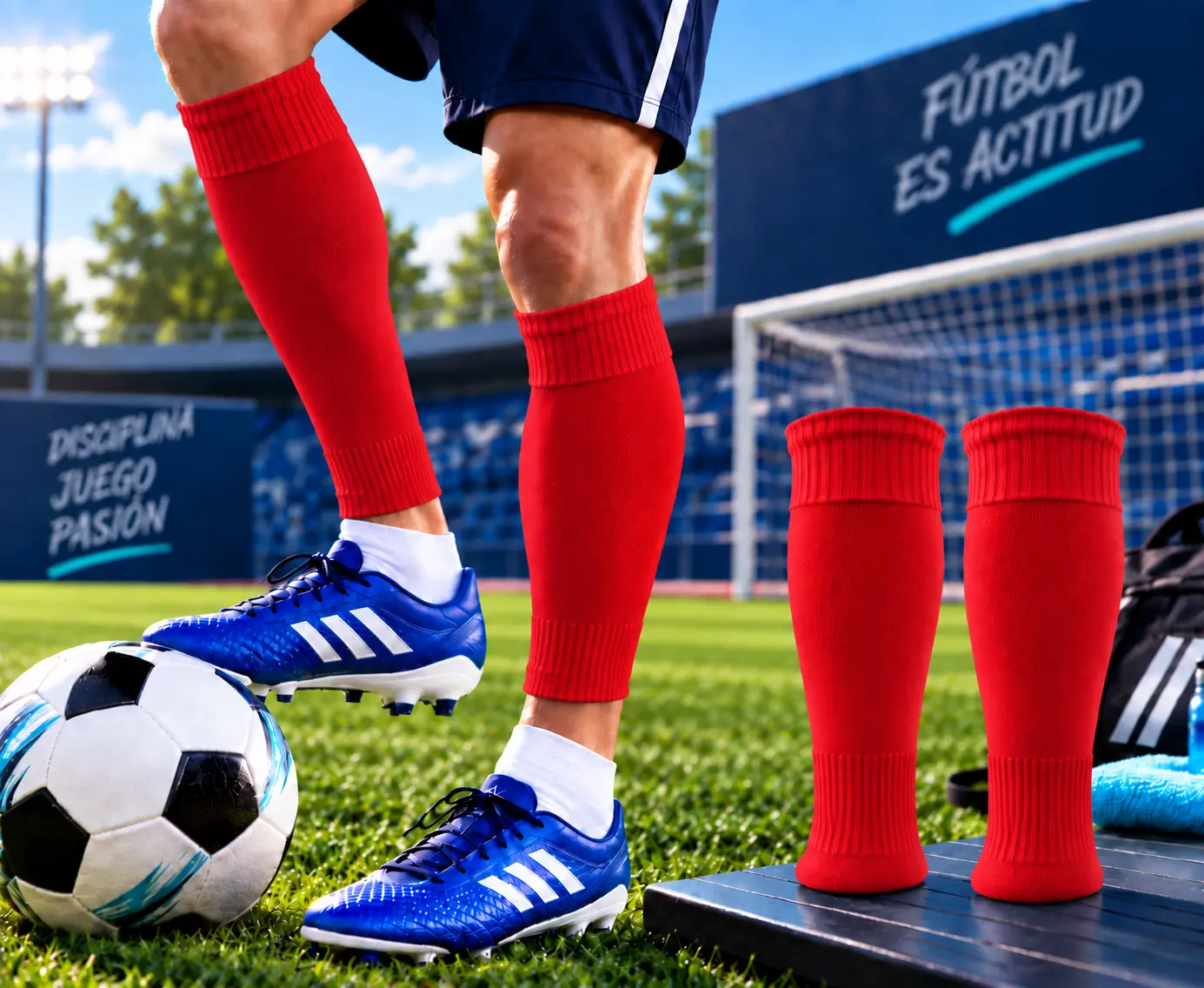 Medias Amarillas Sin Pie Deportivas Entrenamiento Fútbol, Hockey Rojo