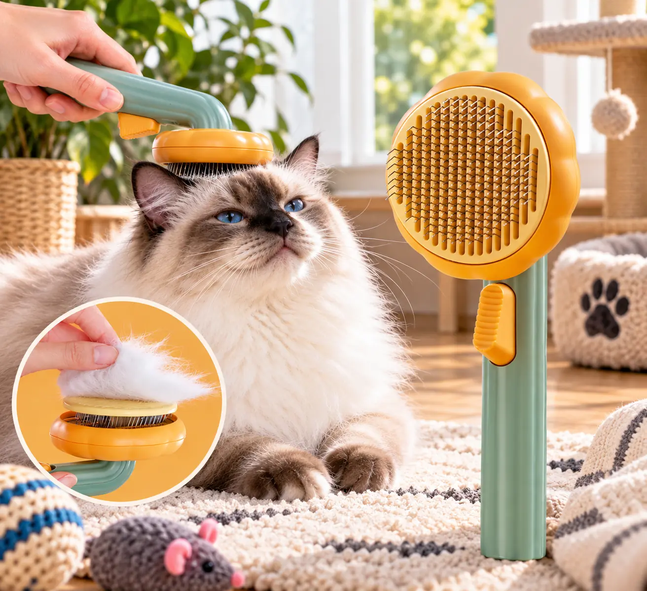 Cepillo Quita Pelos De Mascotas Botón De Fácil Limpieza