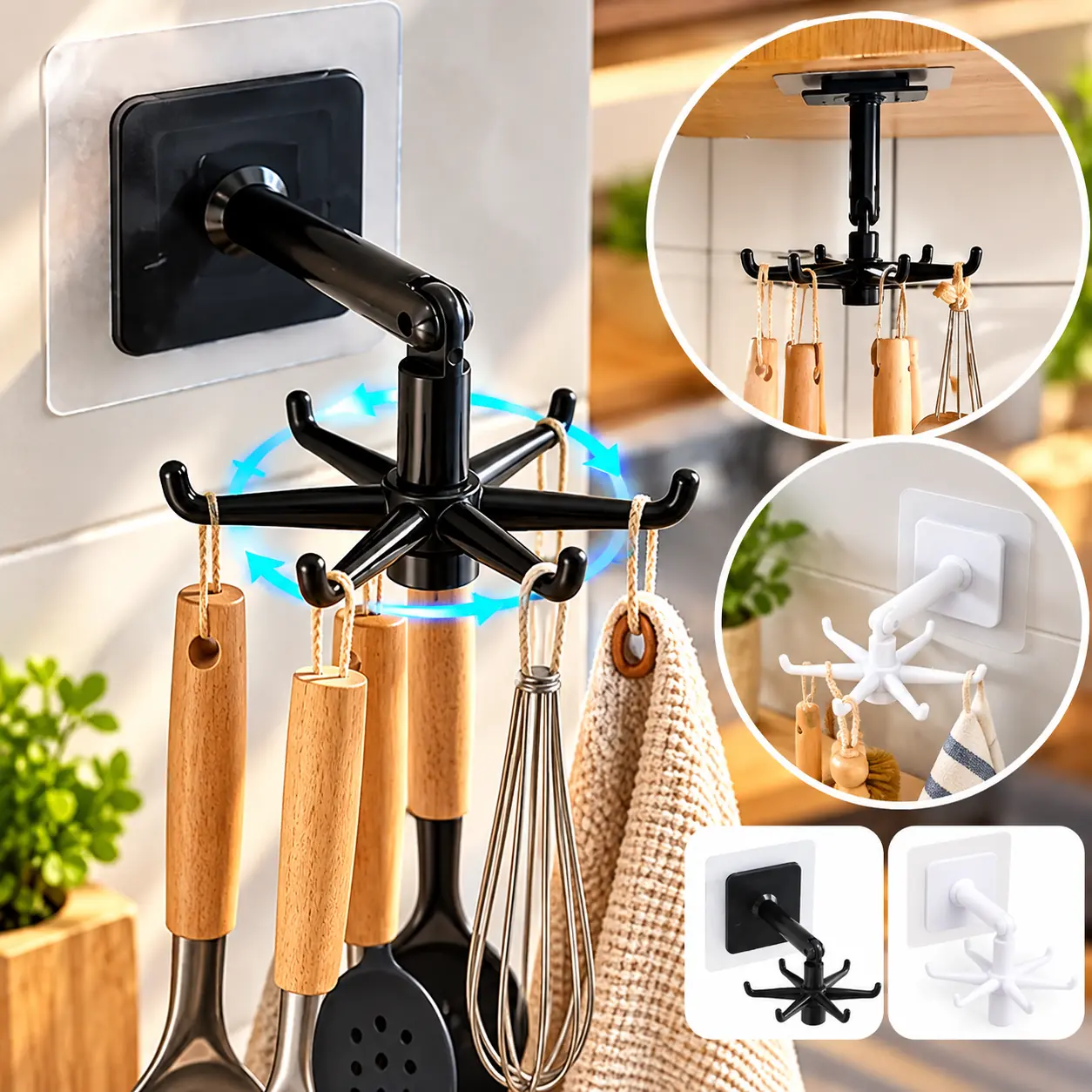 Ganchos Giratorios De Cocina Organizador Adhesivo Con Brazo