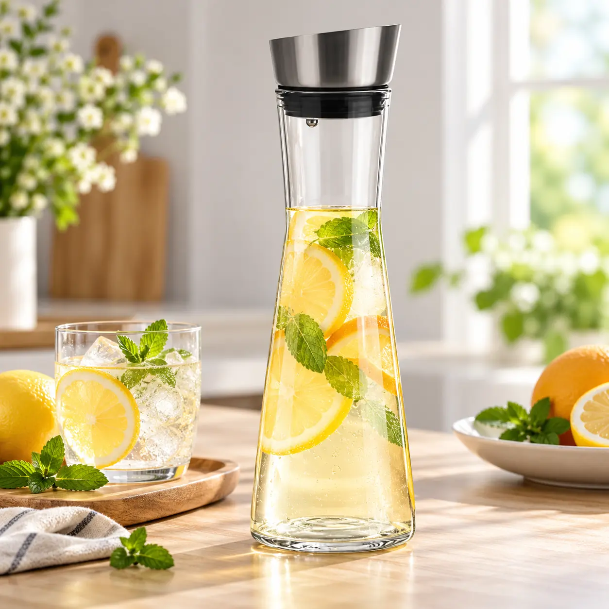 Botella De Vidrio Agua Jugo Con Tapa De Acero 1 Litro