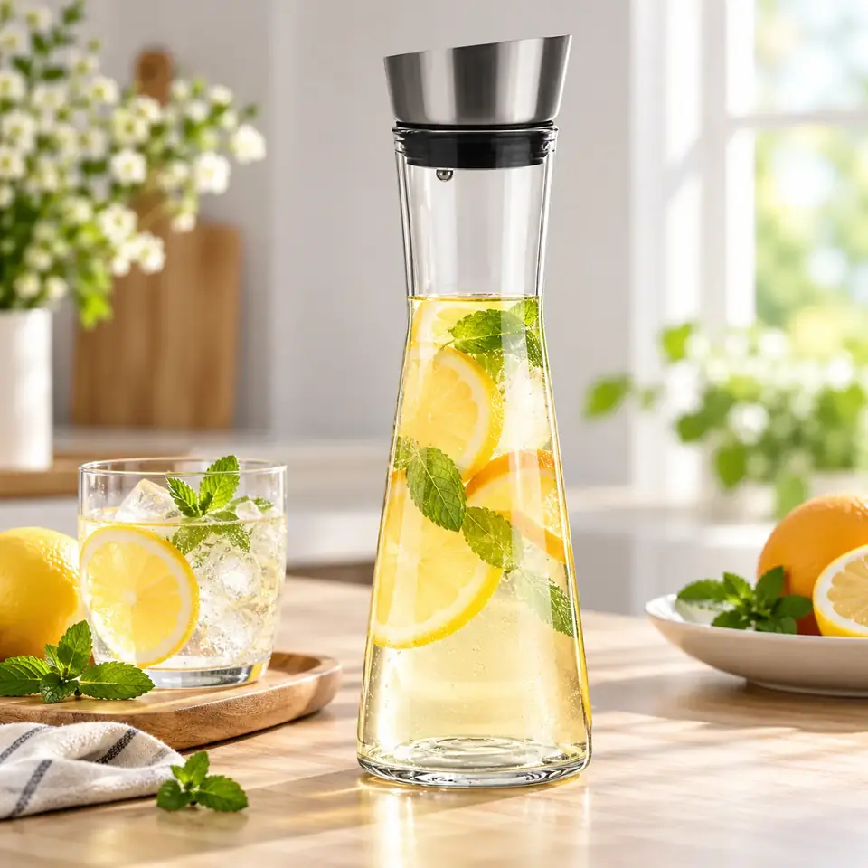 Botella De Vidrio Agua Jugo Con Tapa De Acero 1 Litro