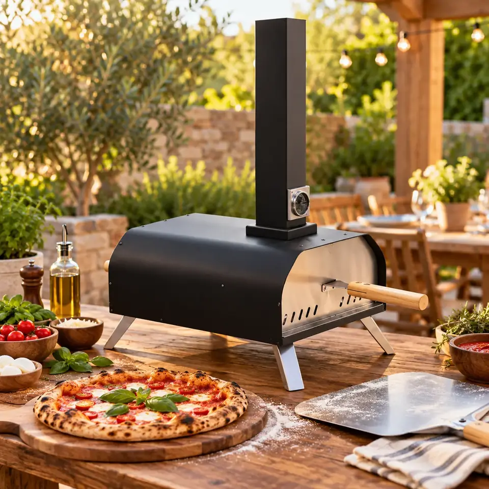 Horno de Pizza a Leña Portátil con Piedra y Patas Plegables