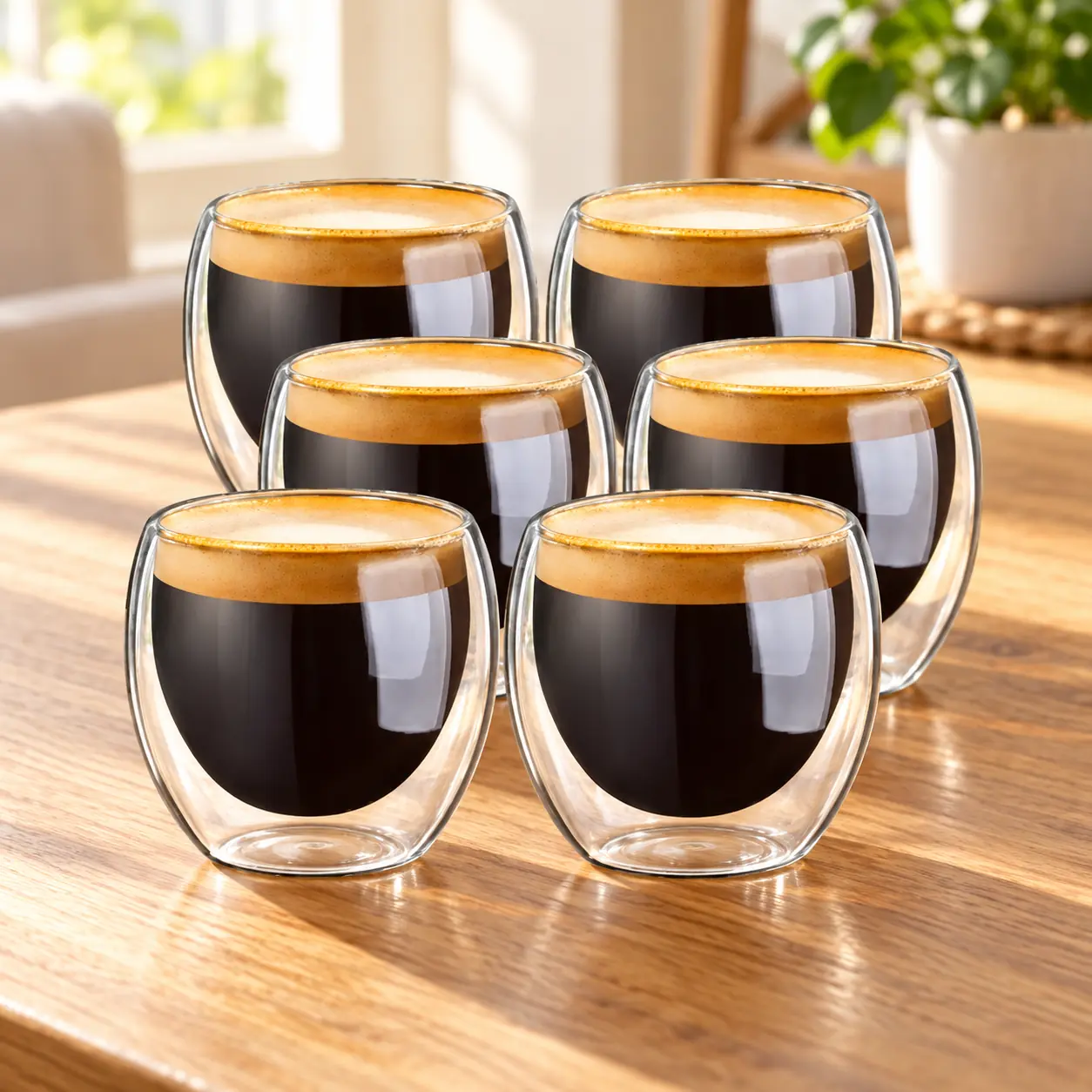 Pack de 6 Vasos de Vidrio Doble Pared para Café Expreso 80 ml