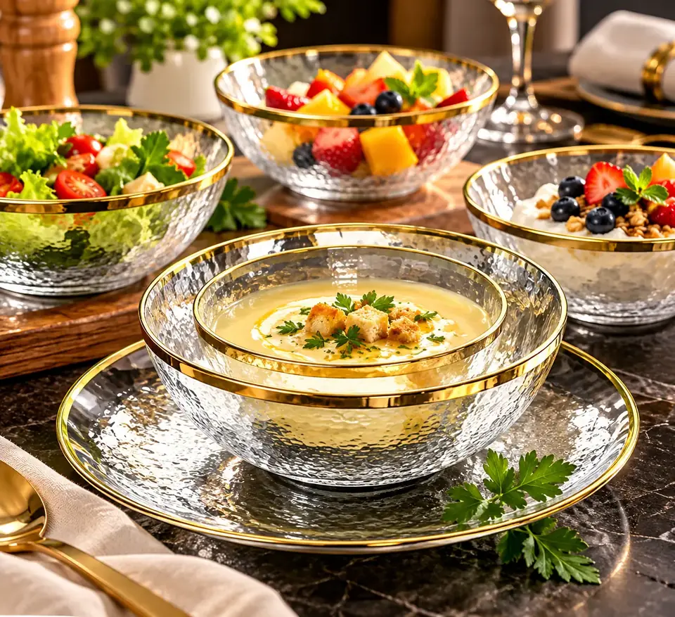 Bowl De Vidrio Borde Dorado Ensaladera Compotera 15cm