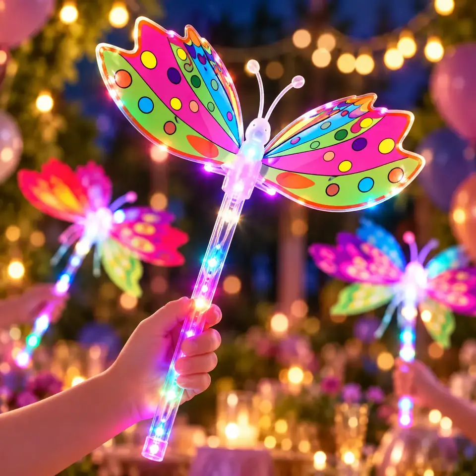 Varita Mágica Mariposa con Luces Led para Cotillon de 34 Cm