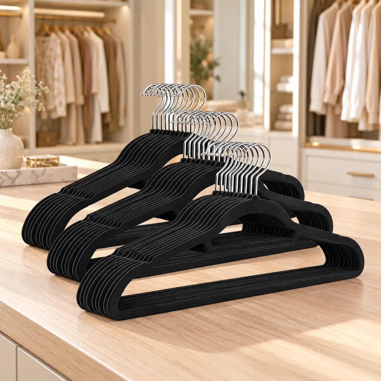Pack X30 Perchas De Terciopelo Antideslizante Negras