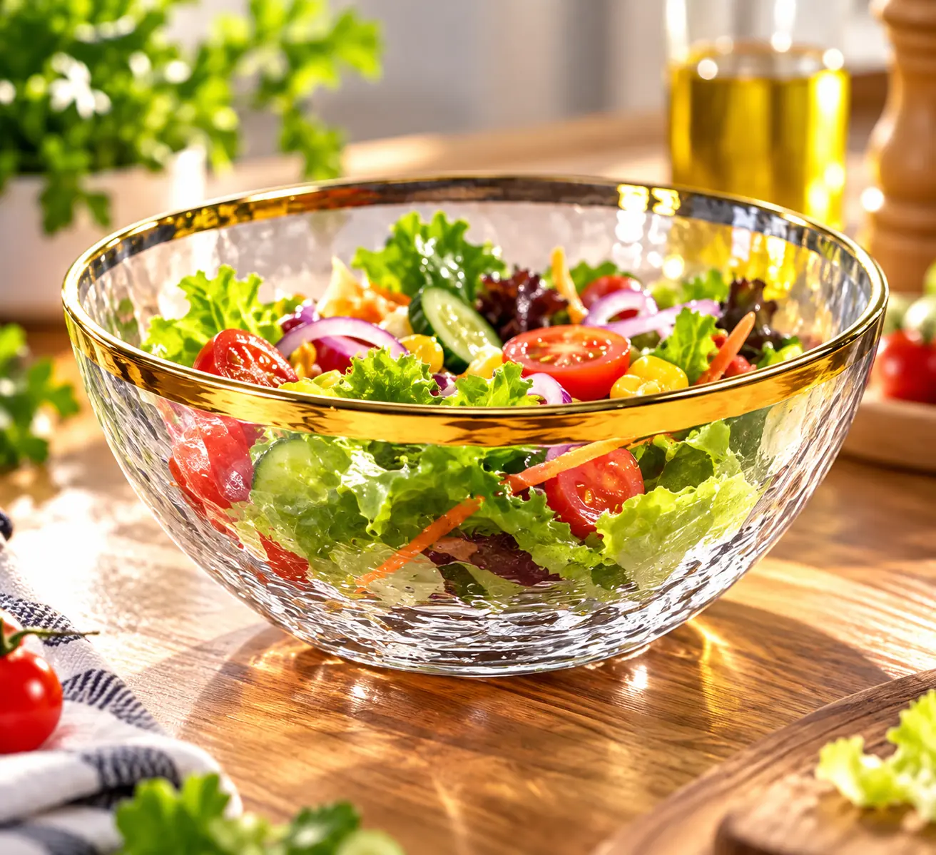 Bowl De Vidrio Borde Dorado Ensaladera Compotera 13cm