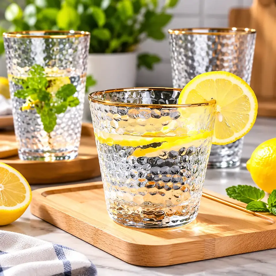 Vaso Vidrio Agua Tragos Borde Dorado 290ml
